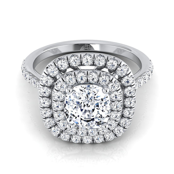 Double Halo Scalloped Pavé Cushion, in 18K White Gold, pave setting – view 8 | RockHer