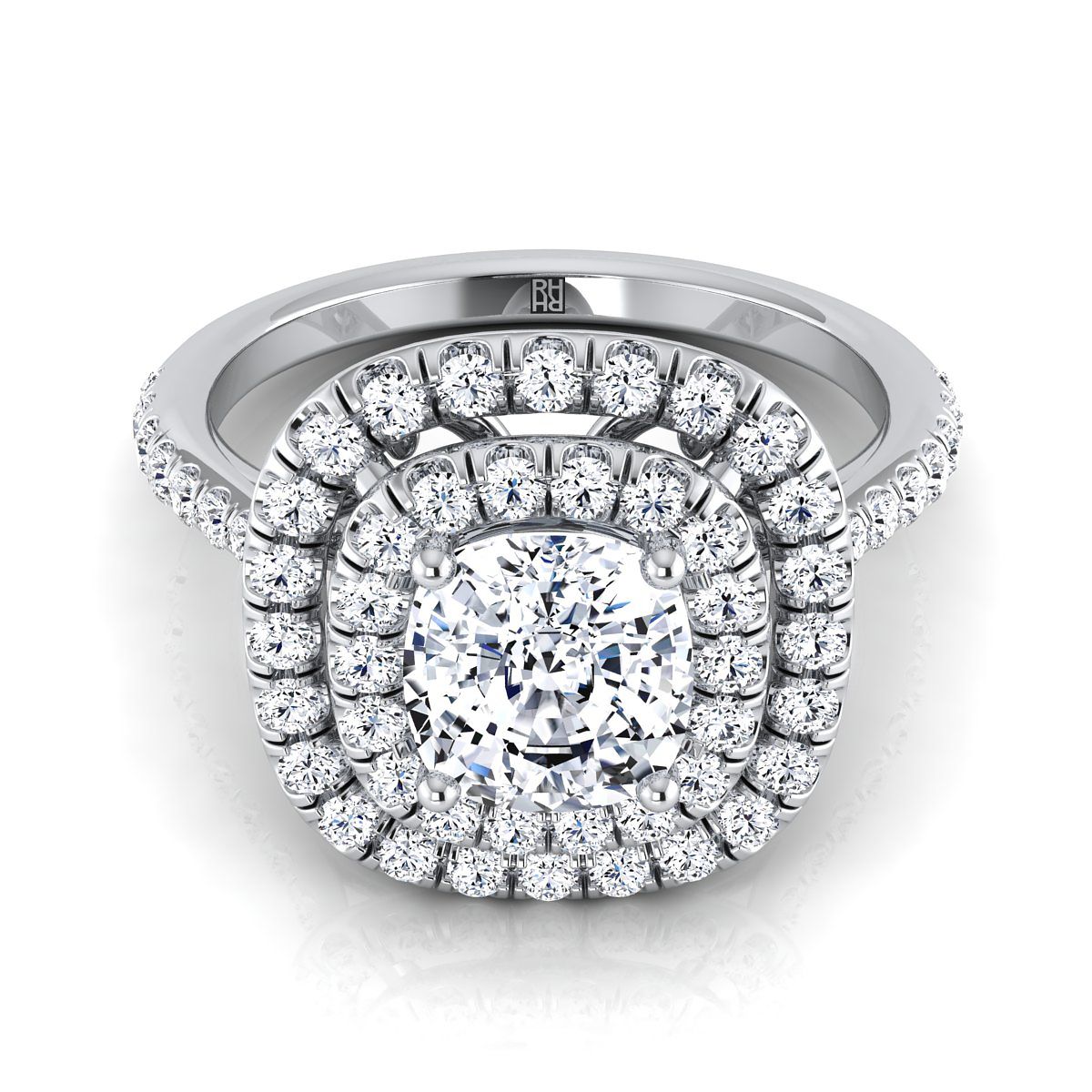 Cadence Select Double Halo Cushion Cut Lab Diamond Engagement Ring in 18K White Gold | RockHer