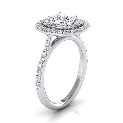 Cadence Select Double Halo Cushion Cut Lab Diamond Engagement Ring in Platinum | RockHer