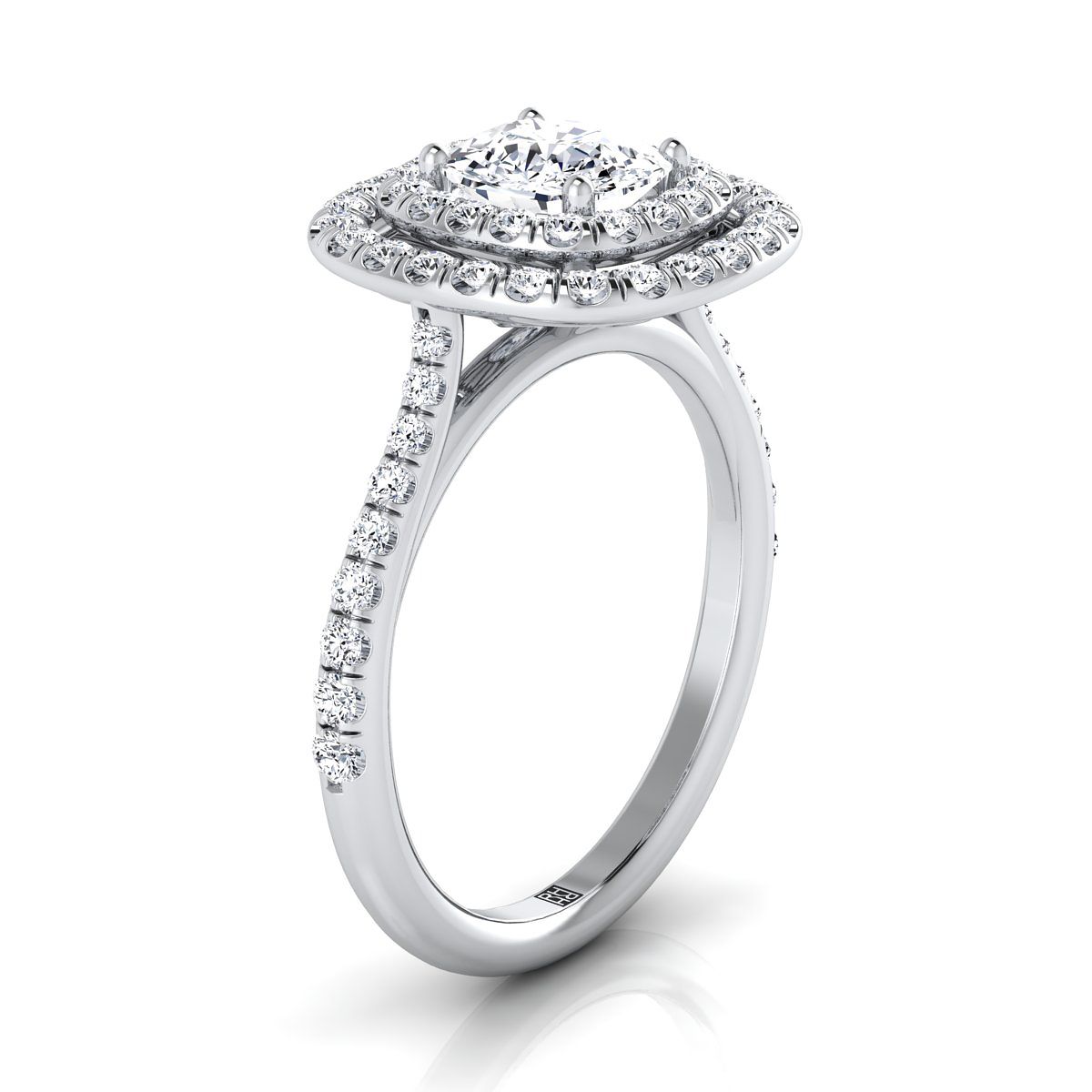 RockHer atelier photo of The Cadence cushion engagement ring setting in 18K White Gold
