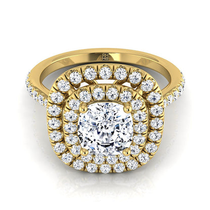 Double Halo Scalloped Pavé Cushion, in 18K Yellow Gold, pave setting | RockHer
