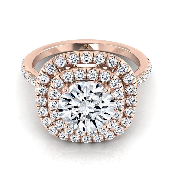 Round Brilliant, Double Halo Scalloped Pavé, in 14K Rose Gold, pave setting | RockHer