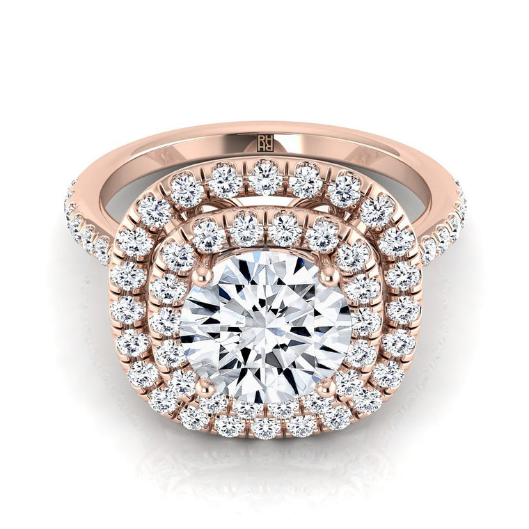 The Cadence Double Halo Round Engagement Ring Setting in 14K Rose Gold