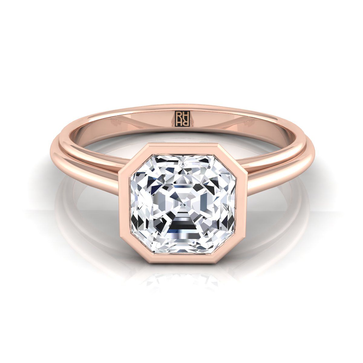 14K Rose Gold Asscher Cut Bezel Halo Cathedral Solitaire