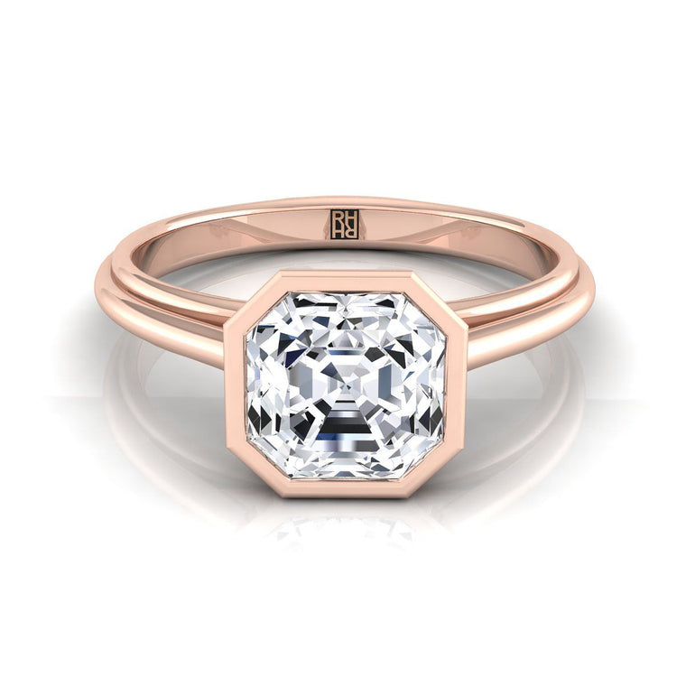 The Hayley Bezel Cathedral Solitaire Asscher Cut Engagement Ring Setting in 14K Rose Gold