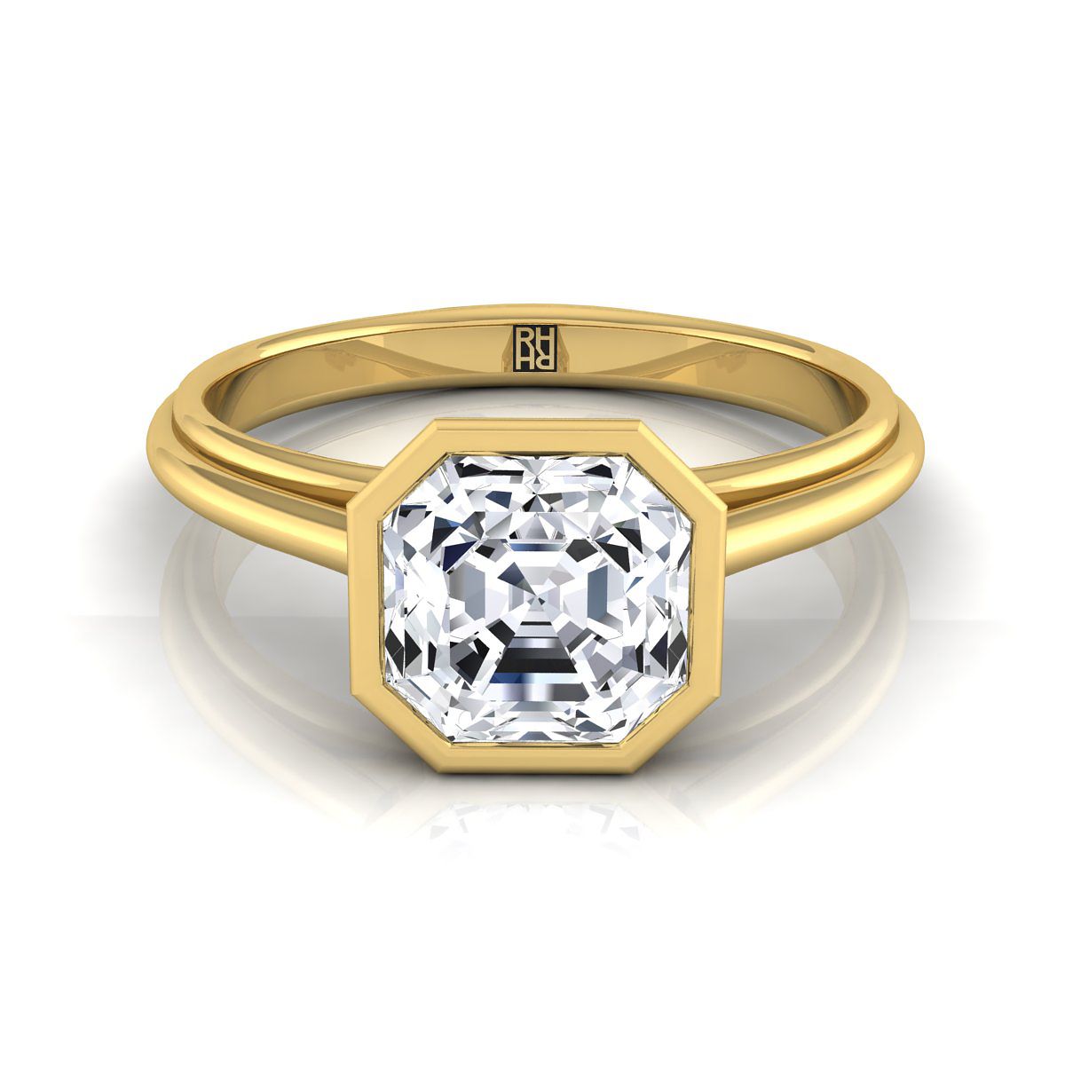 18K Yellow Gold Asscher Cut  Bezel Halo Cathedral Solitaire Engagement Ring