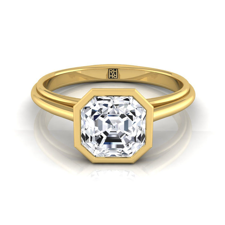 The Hayley Bezel Cathedral Solitaire Asscher Cut Engagement Ring Setting in 18K Yellow Gold