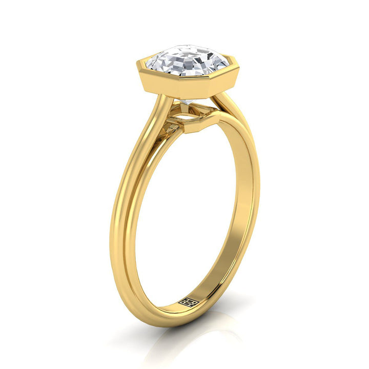 18K Yellow Gold Asscher Cut  Bezel Halo Cathedral Solitaire Engagement Ring