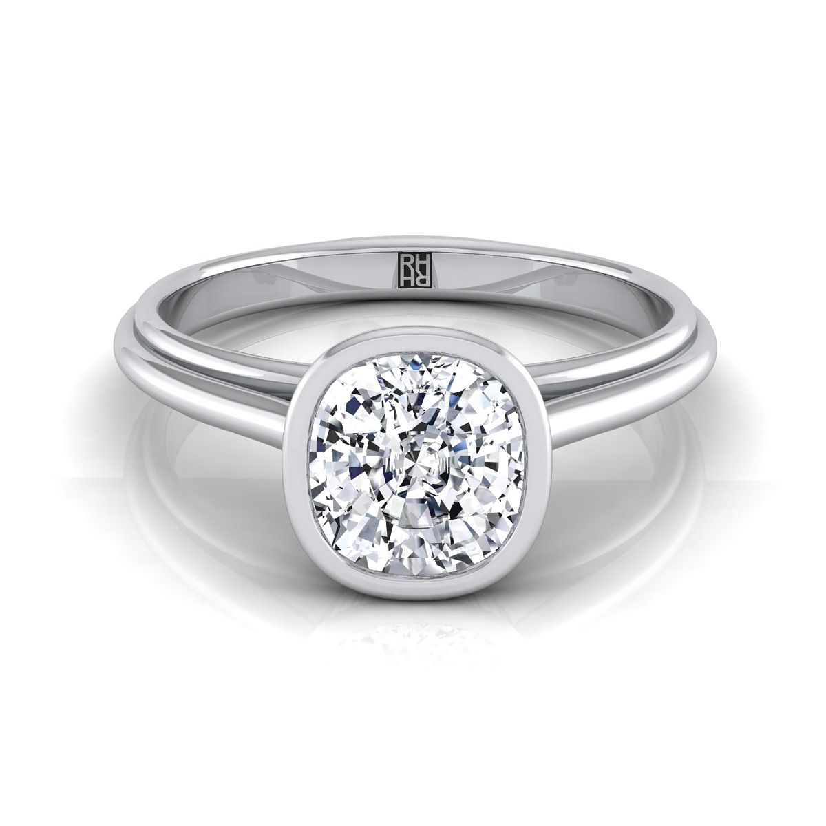 Hayley Select Bezel Solitaire Cushion Cut Lab Diamond Engagement Ring in Platinum | RockHer