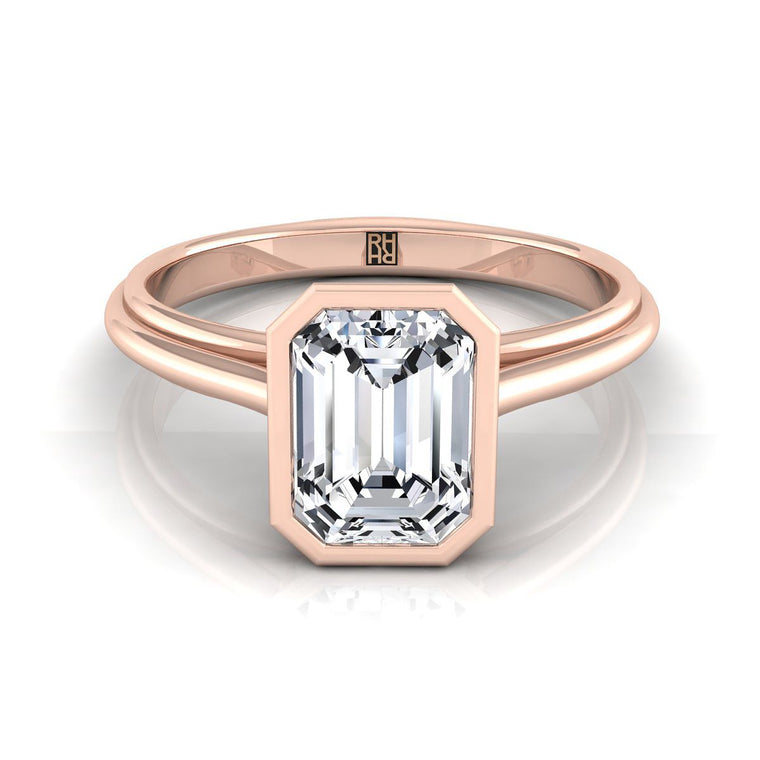 The Hayley Select Bezel Solitaire Emerald Cut Lab Diamond Engagement Ring in 14K Rose Gold