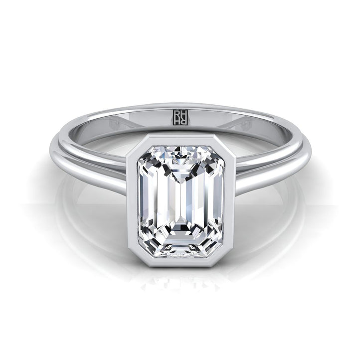 European Cut, Bezel Cathedral Solitaire Emerald, in 18K White Gold | RockHer