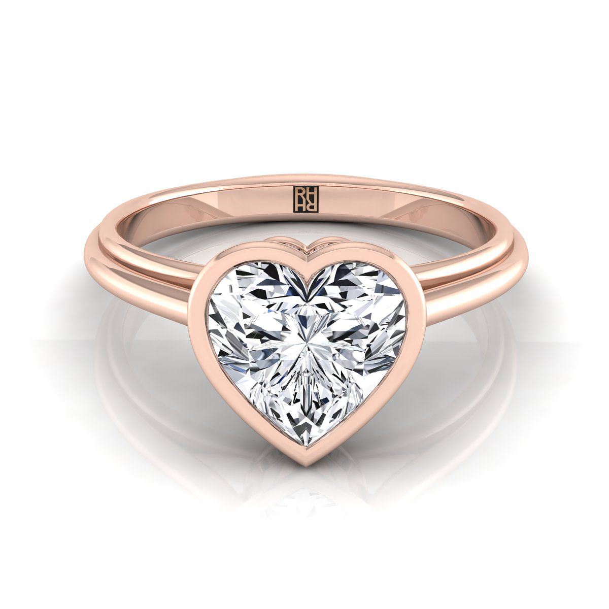 14K Rose Gold Heart Shape Center Bezel Halo Cathedral Solitaire Engage
