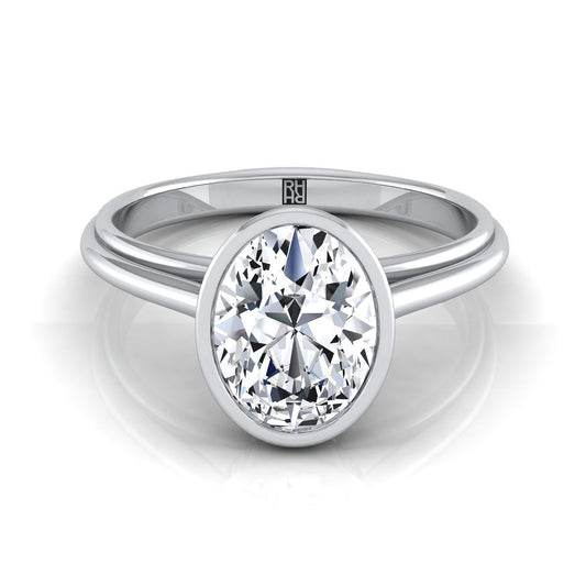 18K White Gold Oval  Bezel Halo Cathedral Solitaire Engagement Ring