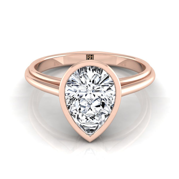 The Hayley Bezel Cathedral Solitaire Pear Engagement Ring Setting in 14K Rose Gold