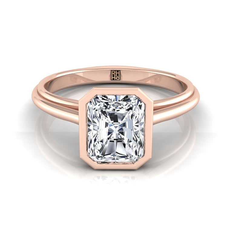 The Hayley Bezel Cathedral Solitaire Radiant Cut Engagement Ring Setting in 14K Rose Gold