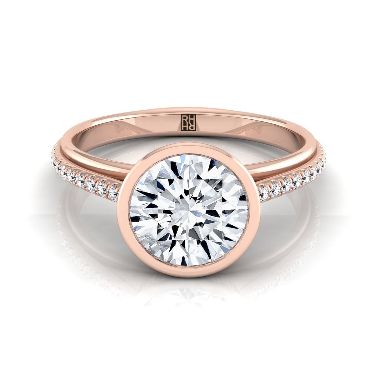 Cappella Select Linear Bezel Pavé Round Lab Diamond Engagement Ring in 14K Rose Gold | RockHer