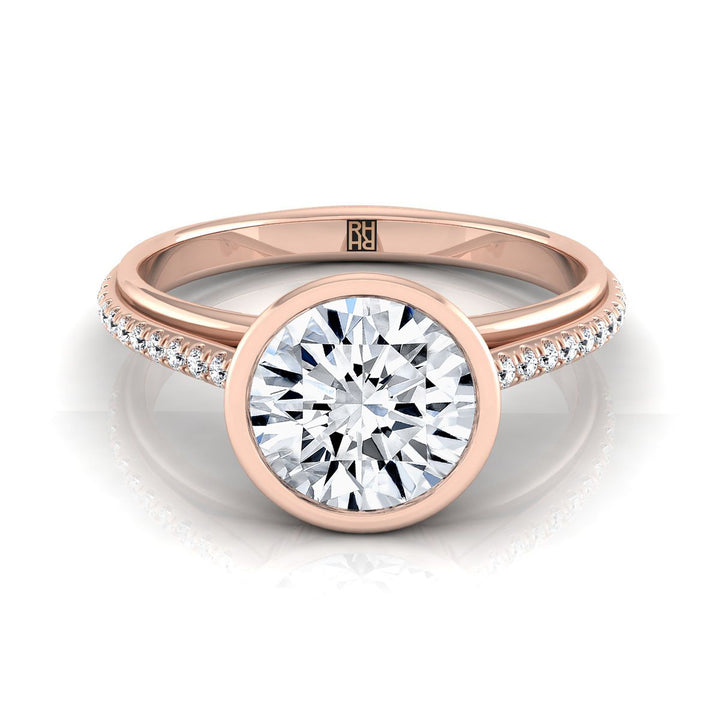 Round Brilliant, Linear Bezel Pavé, in 14K Rose Gold – view 8 | RockHer