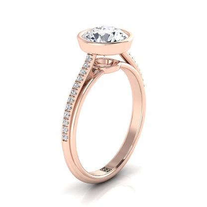 Cappella Select linear bezel pavé round ring in 14K Rose Gold — view — RockHer