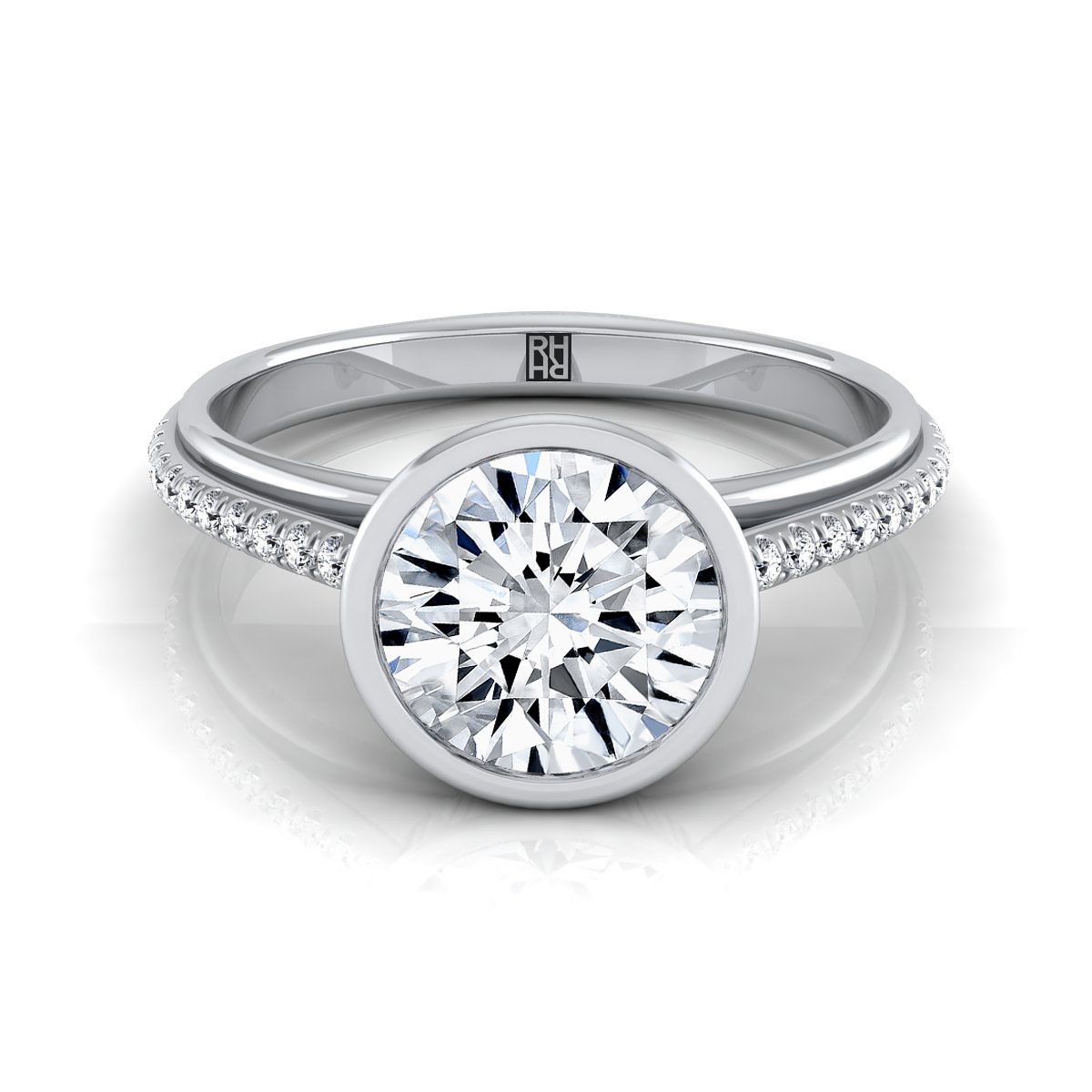 Cappella Select Bezel Solitaire Round Lab Diamond Engagement Ring in 18K White Gold | RockHer