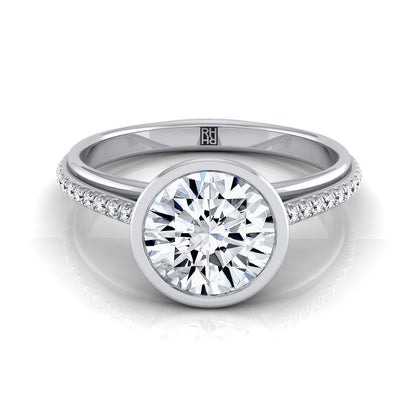 Cappella Select Bezel Solitaire Round Lab Diamond Engagement Ring in 18K White Gold | RockHer