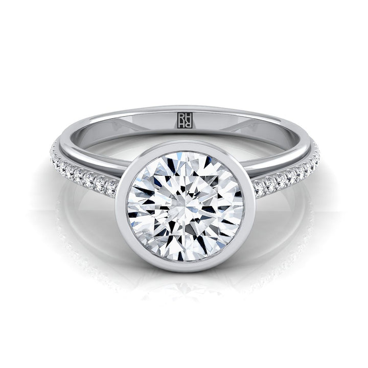 Round Brilliant, Linear Bezel Pavé, in 18K White Gold – view 8 | RockHer