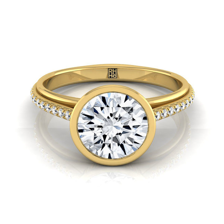 Round Brilliant, Linear Bezel Pavé, in 18K Yellow Gold – view 8 | RockHer