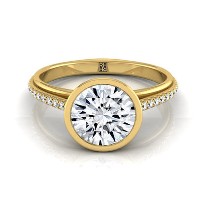 Cappella Select linear bezel pavé round ring in 18K Yellow Gold — view — RockHer