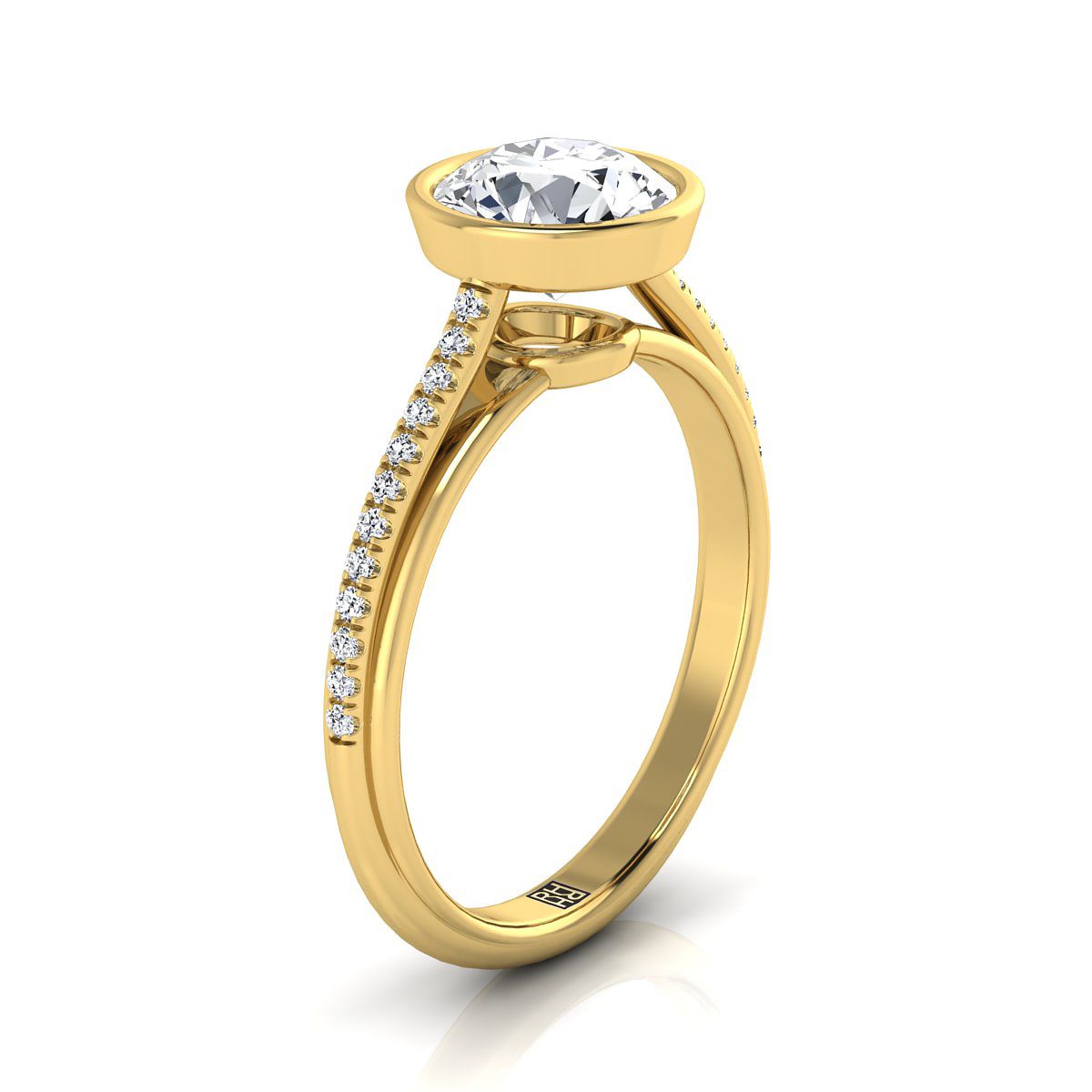 RockHer atelier photo of The Cappella round engagement ring setting in 18K Yellow Gold