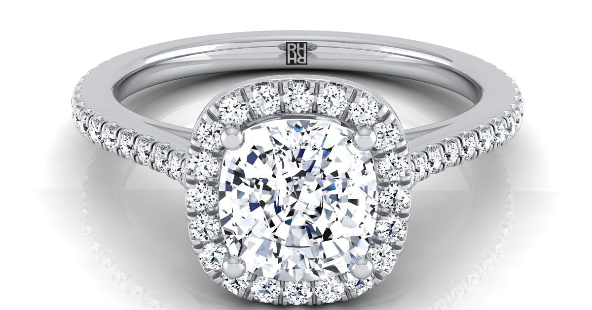 Sonata Graduated Shank Pavé Halo | 18K White Gold | RockHer
