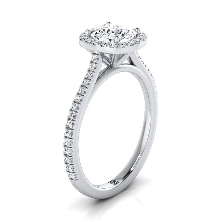 Sonata Select Graduated Shank Pavé Halo Cushion Cut Lab Diamond Engagement Ring in Platinum | RockHer