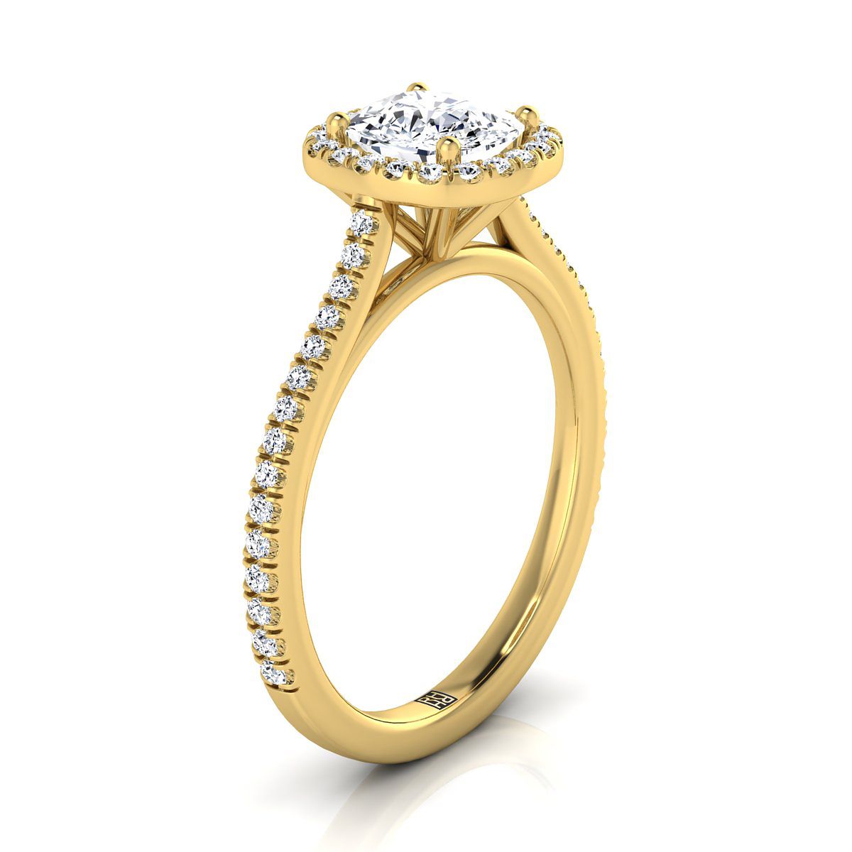 RockHer atelier photo of The Sonata cushion engagement ring setting in 18K Yellow Gold