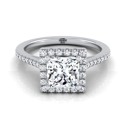 Graduated Shank Pavé Halo Princess, in Platinum, pave setting | RockHer