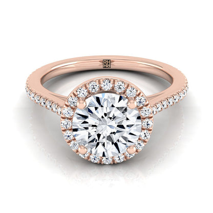 Sonata Select Graduated Shank Pavé Halo Round Lab Diamond Engagement Ring in 14K Rose Gold | RockHer