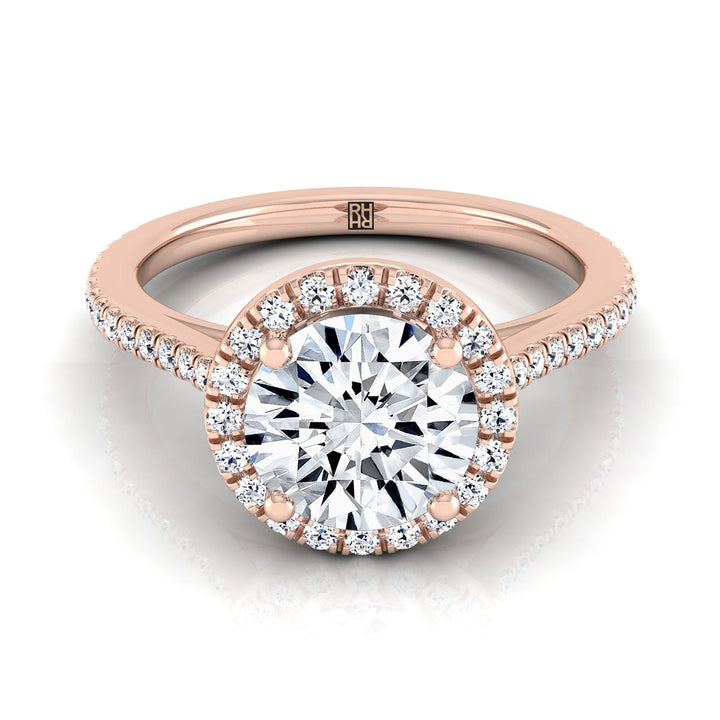 Round Brilliant, Graduated Shank Pavé Halo, in 14K Rose Gold, pave setting – view 8 | RockHer