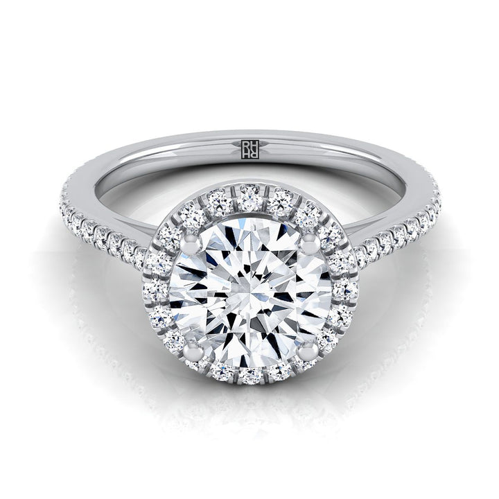Round Brilliant, Graduated Shank Pavé Halo, in 18K White Gold, pave setting | RockHer