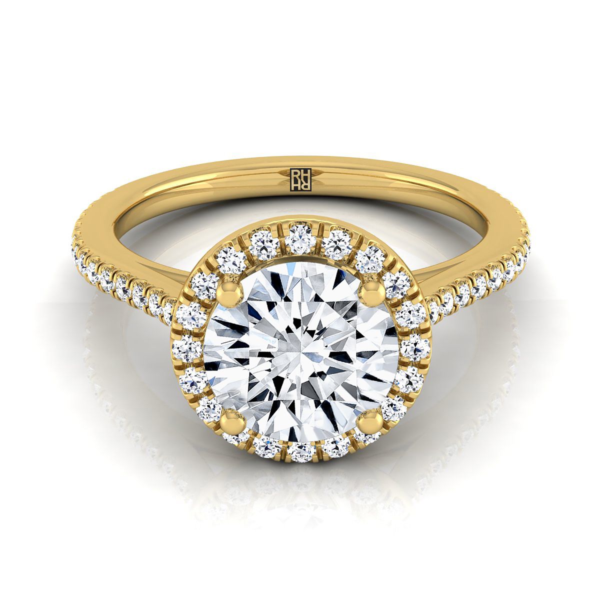 Sonata Select Halo Round Lab Diamond Engagement Ring in 18K Yellow Gold | RockHer