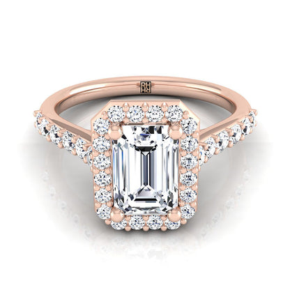 European Cut, Shared Prong Halo Emerald, in 14K Rose Gold, pave setting | RockHer
