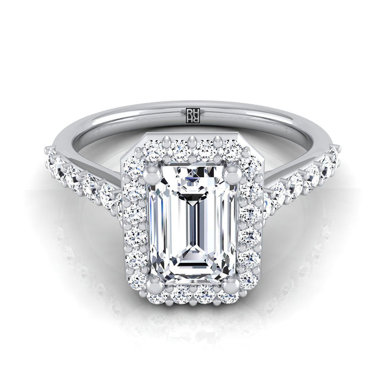 The Alicia Select Halo Emerald Cut Lab Diamond Engagement Ring in 18K White Gold