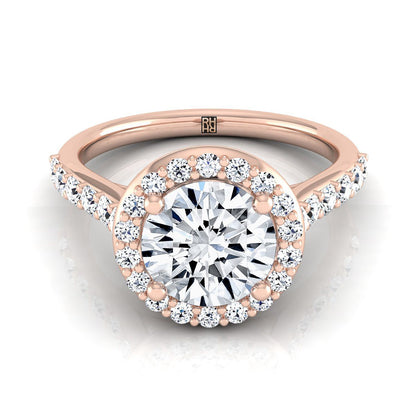 Round Brilliant, Shared Prong Halo Round, in 14K Rose Gold, pave setting | RockHer