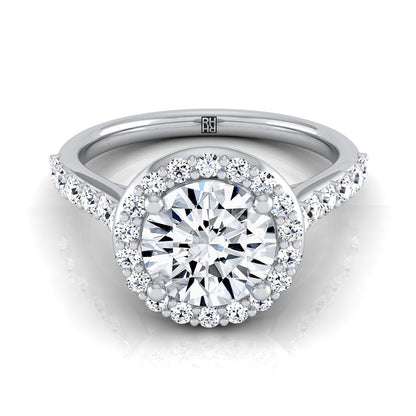 Round Brilliant, Shared Prong Halo Round, in 18K White Gold, pave setting | RockHer