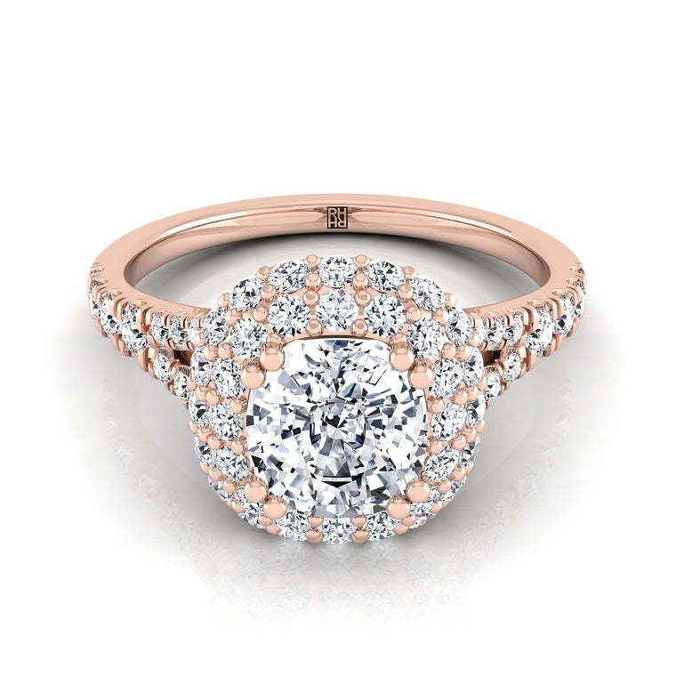 The Betty Double Halo Cushion Cut Engagement Ring Setting in 14K Rose Gold