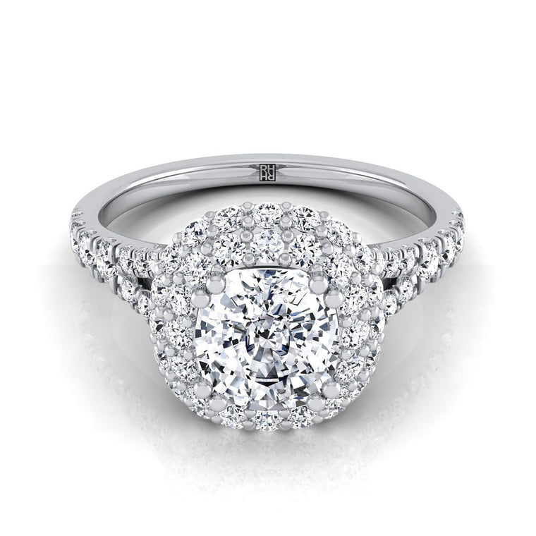 The Betty Double Halo Cushion Cut Engagement Ring Setting in Platinum