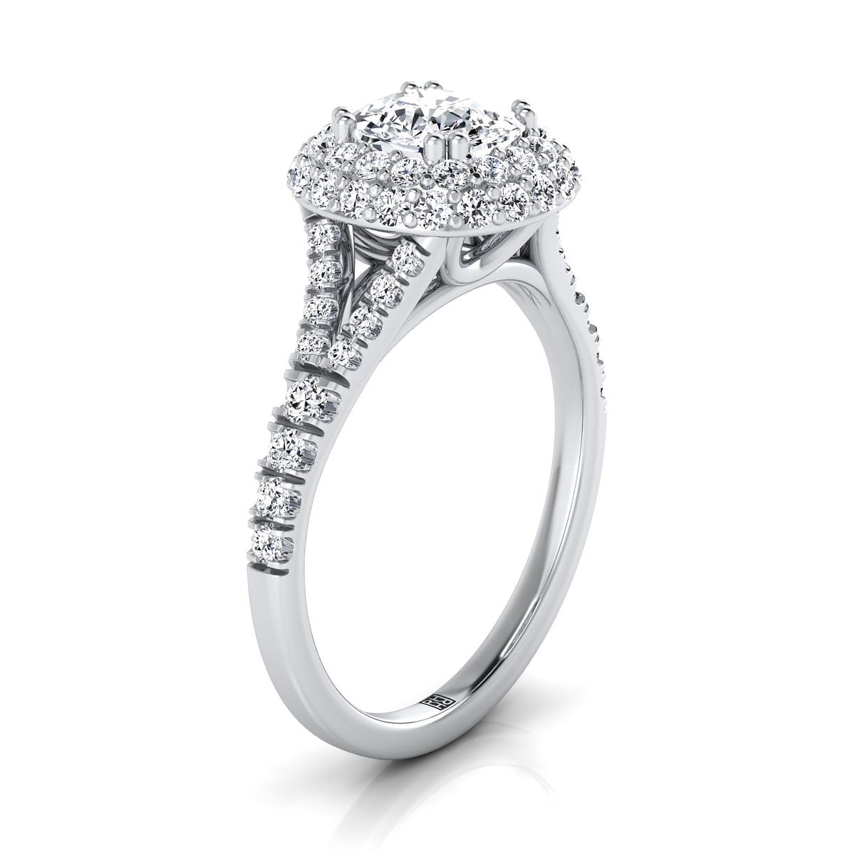 Select Double Halo Cut styling on The Betty cushion engagement ring setting | RockHer