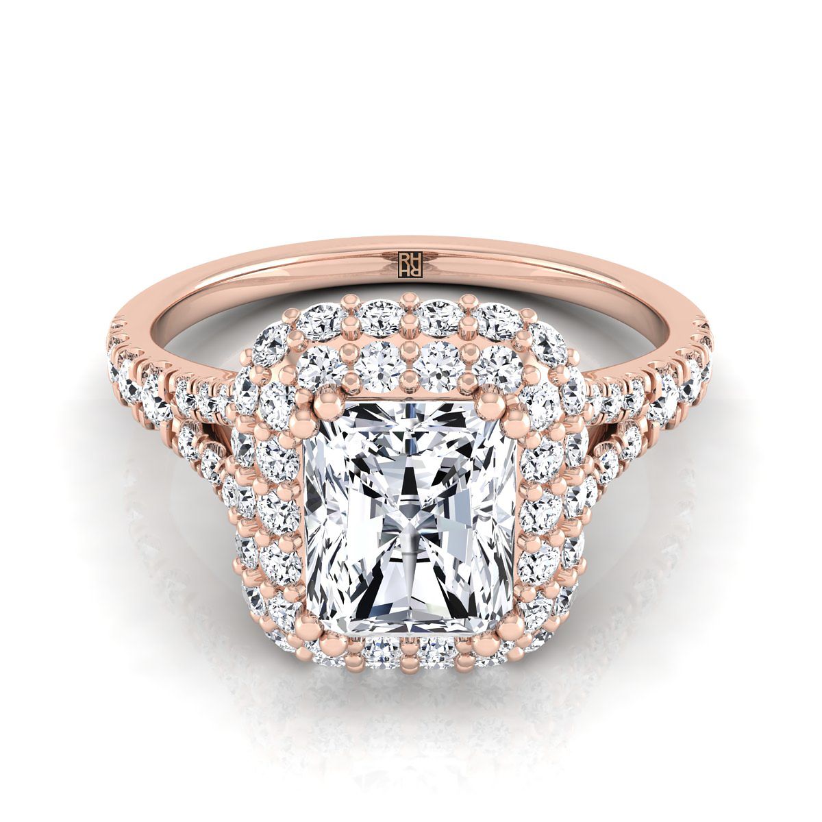 Betty Select Double Halo Radiant Cut Lab Diamond Engagement Ring in 14K Rose Gold | RockHer
