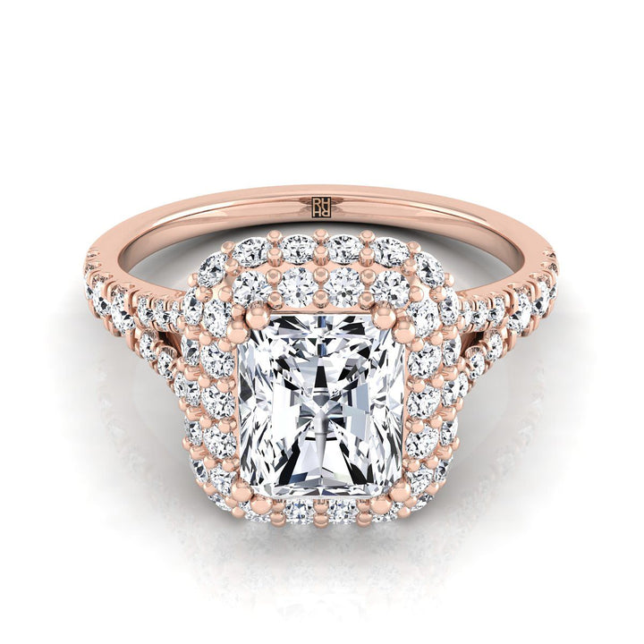 Betty Select Double Halo Radiant Cut Lab Diamond Engagement Ring in 14K Rose Gold | RockHer