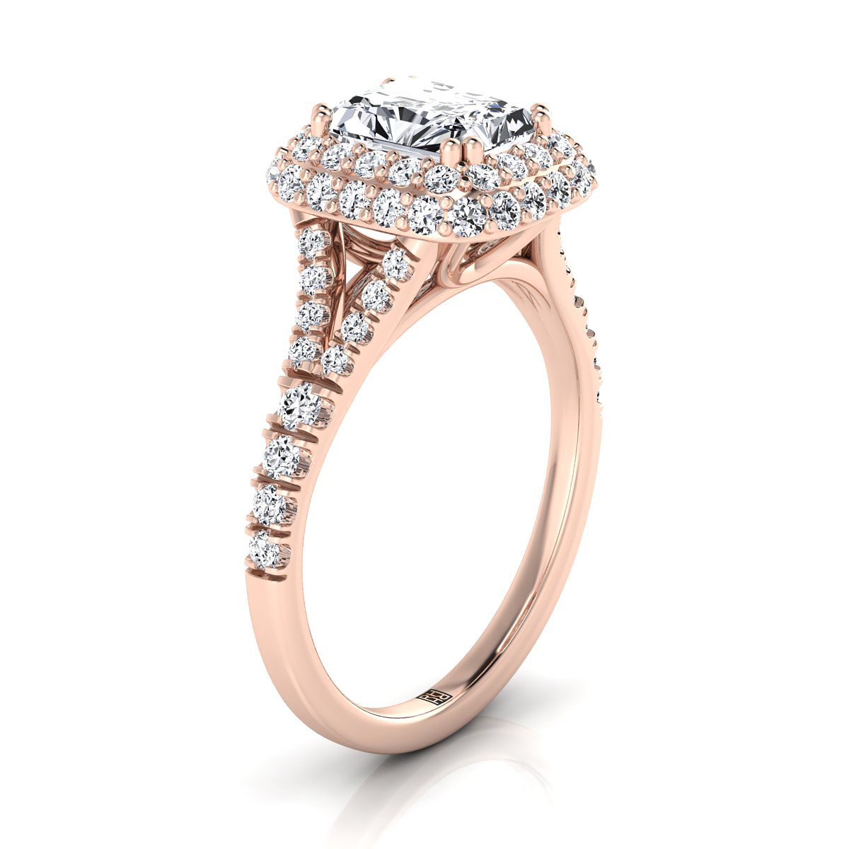 RockHer atelier photo of The Betty radiant engagement ring setting in 14K Rose Gold