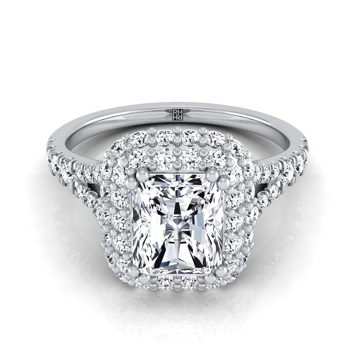 Betty Select Double Halo Radiant Cut Lab Diamond Engagement Ring in Platinum | RockHer