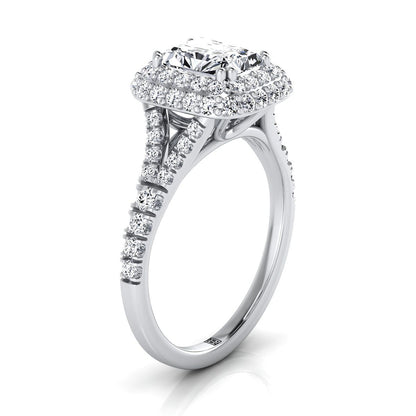 Double Halo Split Shank Radiant, in Platinum, prong setting – view 9 | RockHer