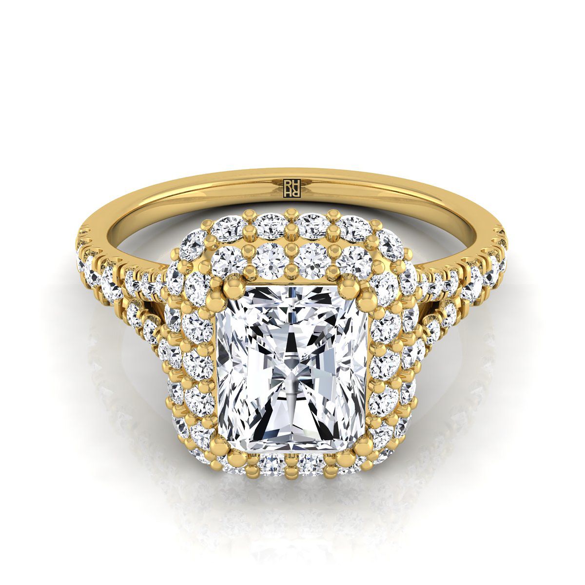 Betty Select Double Halo Radiant Cut Lab Diamond Engagement Ring in 18K Yellow Gold | RockHer