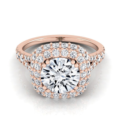 Round Brilliant, Double Halo Split Shank, in 14K Rose Gold, prong setting | RockHer